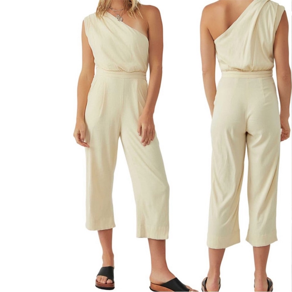 Free People Avery One Shoulder Jumpsuit With Pockets In Washed Out STAIN